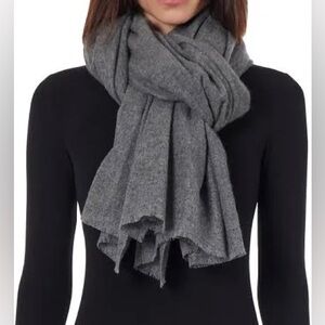 Amicale 100% pure Cashmere  fringed gauze lightweight scarf in dark grey cozy